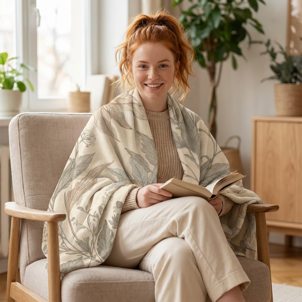 Botanical Calm Velveteen Throw Blanket