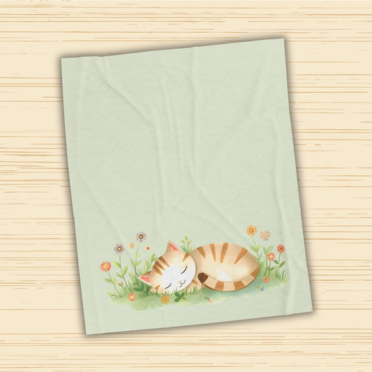 Once Upon A Nap Sleeping Cat Floral Velveteen Plush Blanket