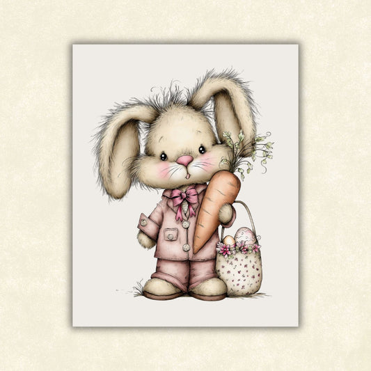 All Dressed Up Easter Bunny with Basket Poster - Matte Nursery Wall Art