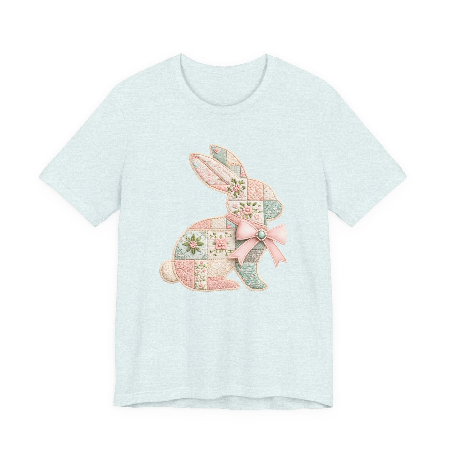 Pastel Patchwork Bunny with Satin Bow Spring Design Easter T-shirt