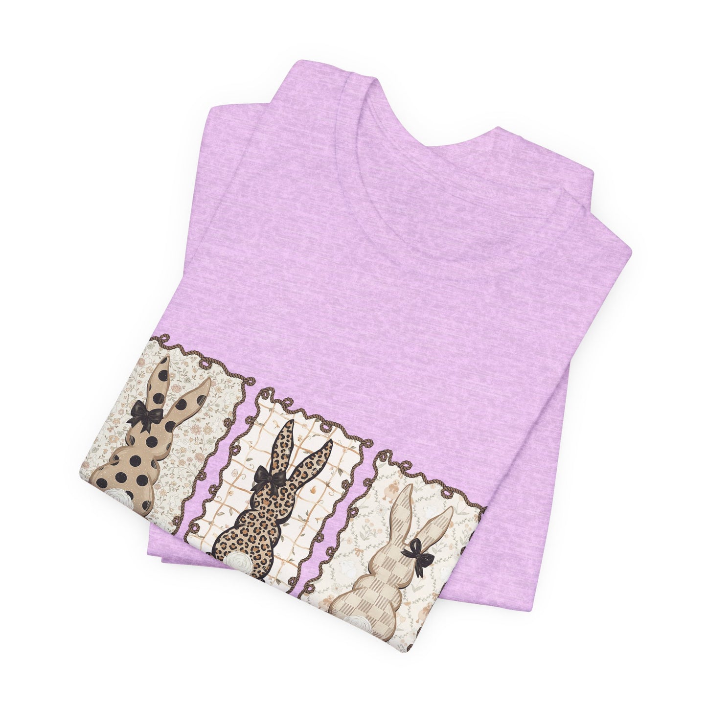 Vintage Patchwork Bunny Trio Happy Easter T-Shirt Neutral Farmhouse Spring Graphic Tee