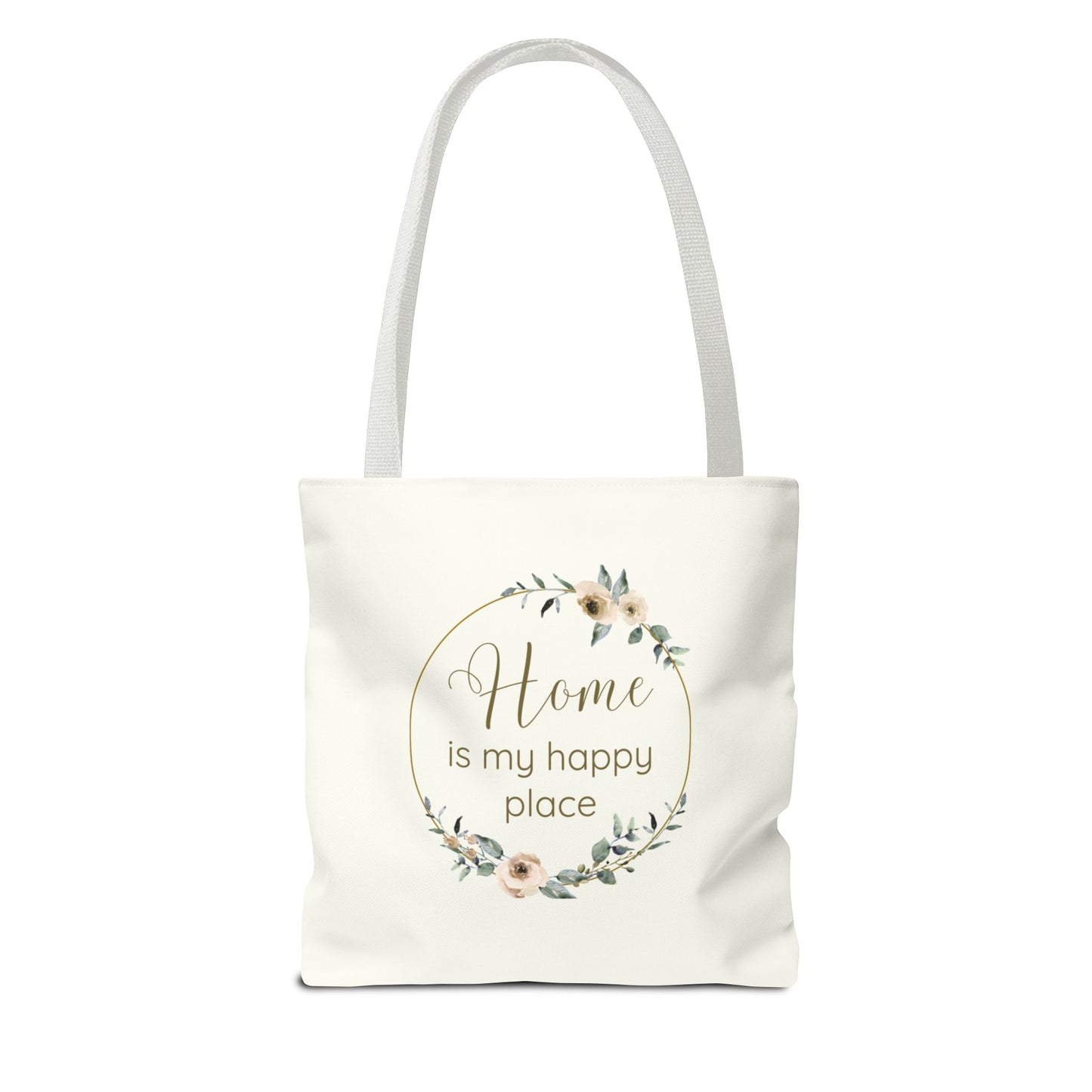 Home Is My Happy Place - Soft Floral Neutral Cotton Canvas Tote Bag