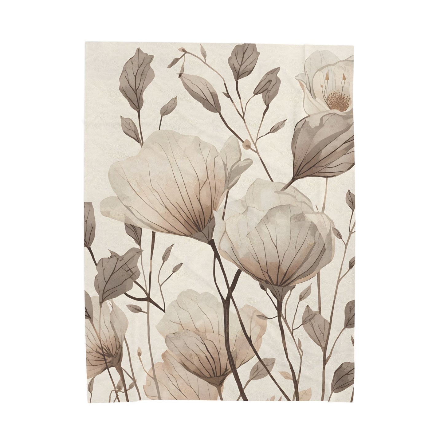Soft Floral Neutral Velveteen Throw Blanket