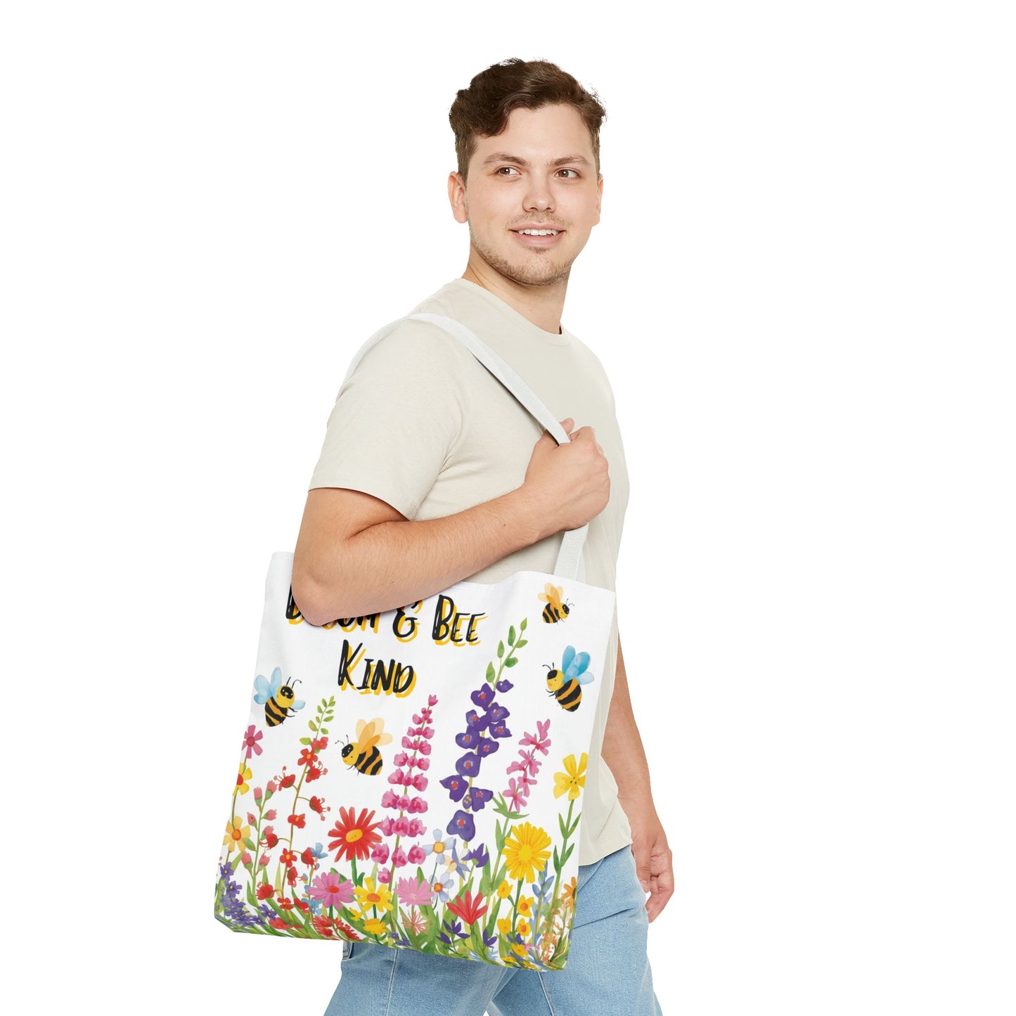 Bloom & Bee Kind Floral Bee Illustration Cotton Canvas Tote Bag