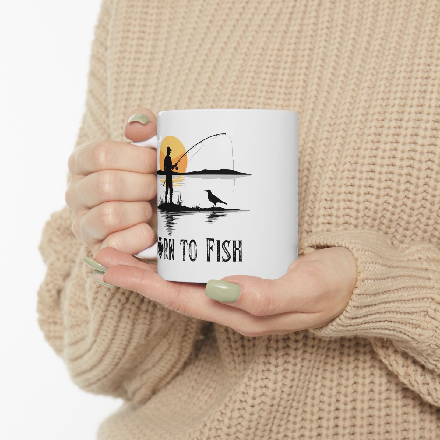 Born to Fish Fishing Mug – Angler Sunset Coffee Cup (11oz & 15oz)