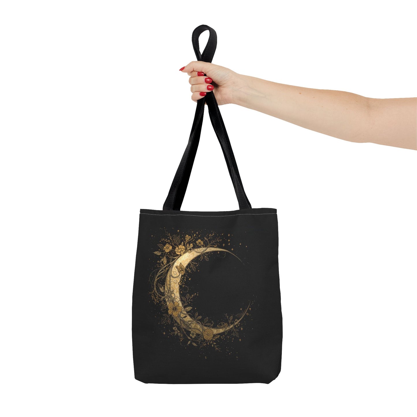 Celestial Crescent Gold Moon Night Art Cotton Canvas Tote Bag