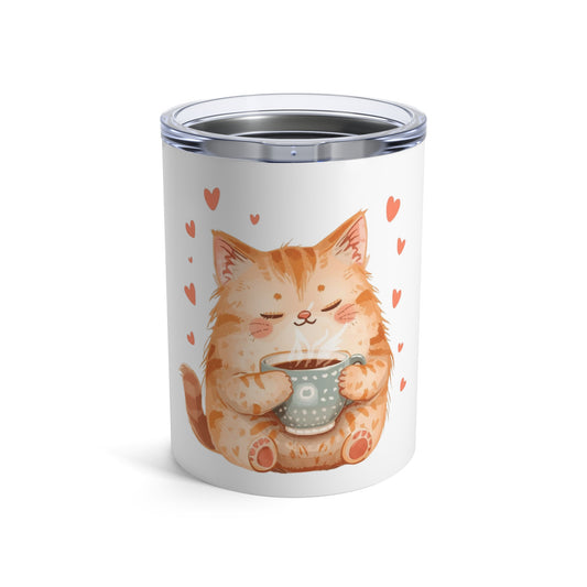 Romantic Cat Coffee Tumbler - Valentine’s Gift for Cat Lovers - 10oz Insulated Travel Mug