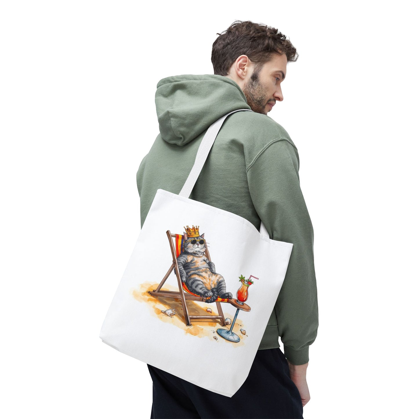 Living the Good Life Cat Playful Animal Illustration Cotton Canvas Tote Bag