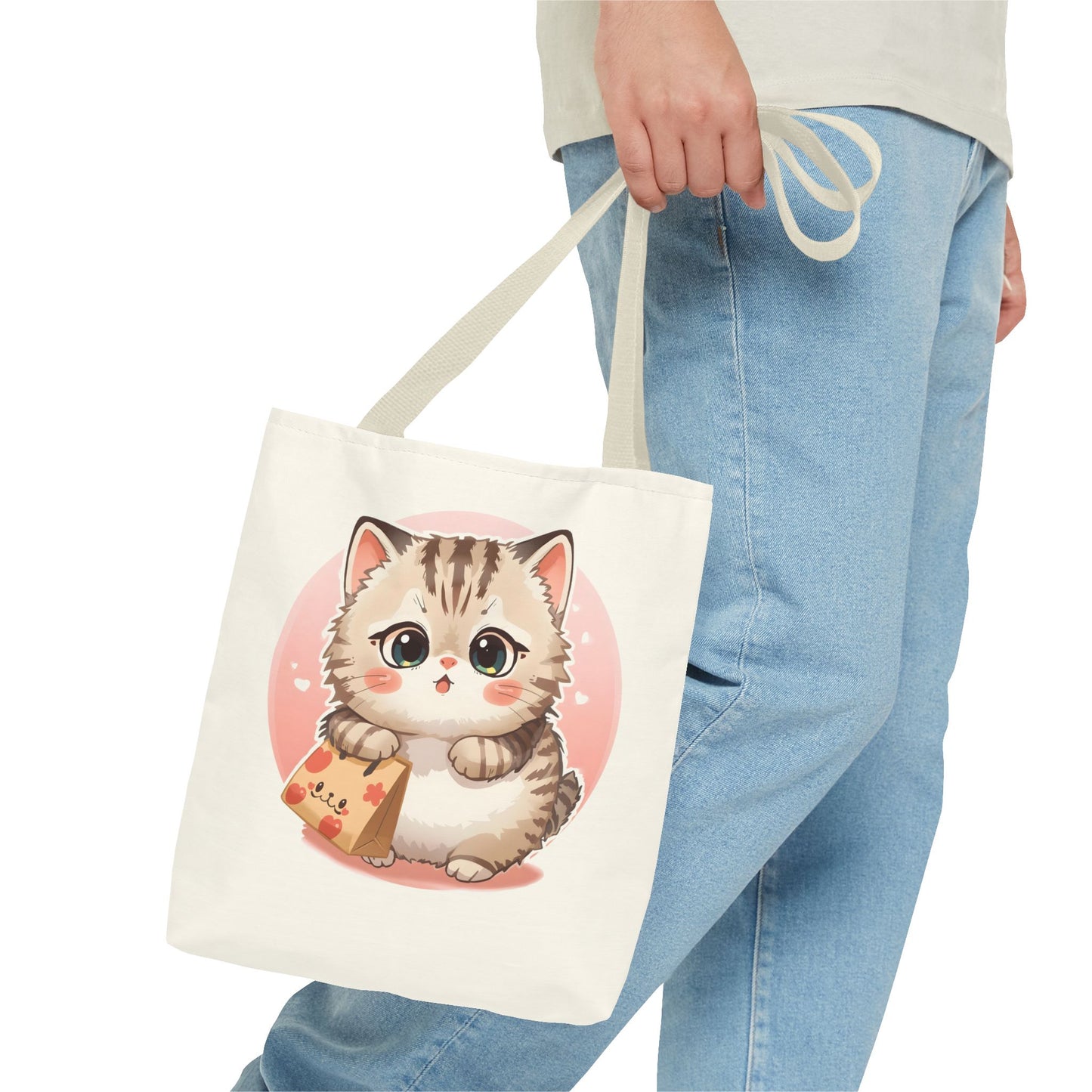 Cute Kitten Shopping Adorable Cat Illustration Cotton Canvas Tote Bag