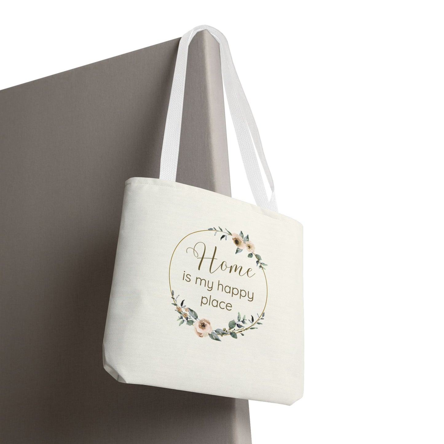 Home Is My Happy Place - Soft Floral Neutral Cotton Canvas Tote Bag
