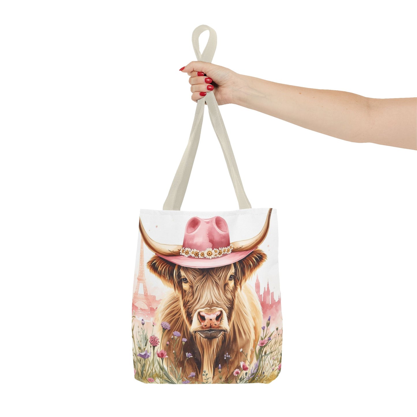 Parisian Highland Cow Whimsical Animal Art Cotton Canvas Tote Bag