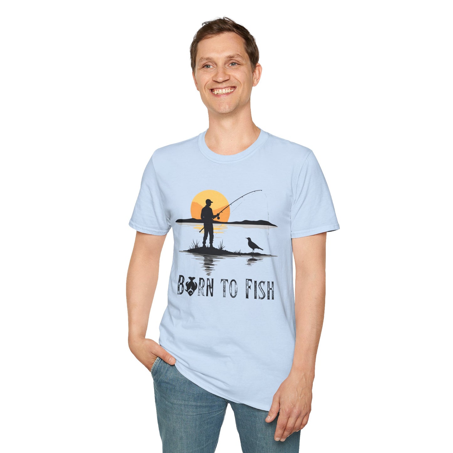 Born to Fish T-Shirt — Fisherman Silhouette Sunset Tee