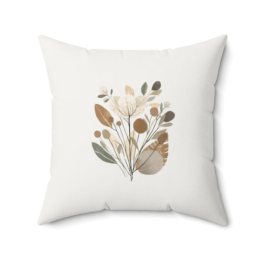 Minimalist Botanical Throw Pillow - Quiet Botanicals No. 7 — Neutral Watercolor Wildflowers Square Throw Pillow