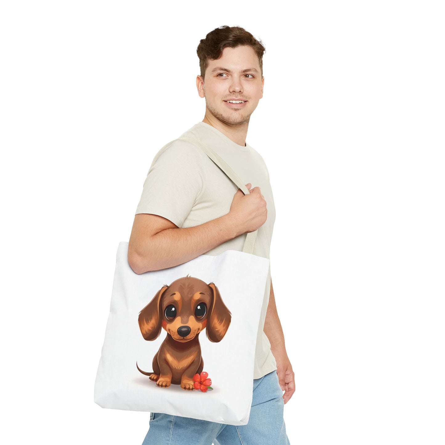 Charming Dachshund Cute Sausage Dog Illustration Cotton Canvas Tote Bag