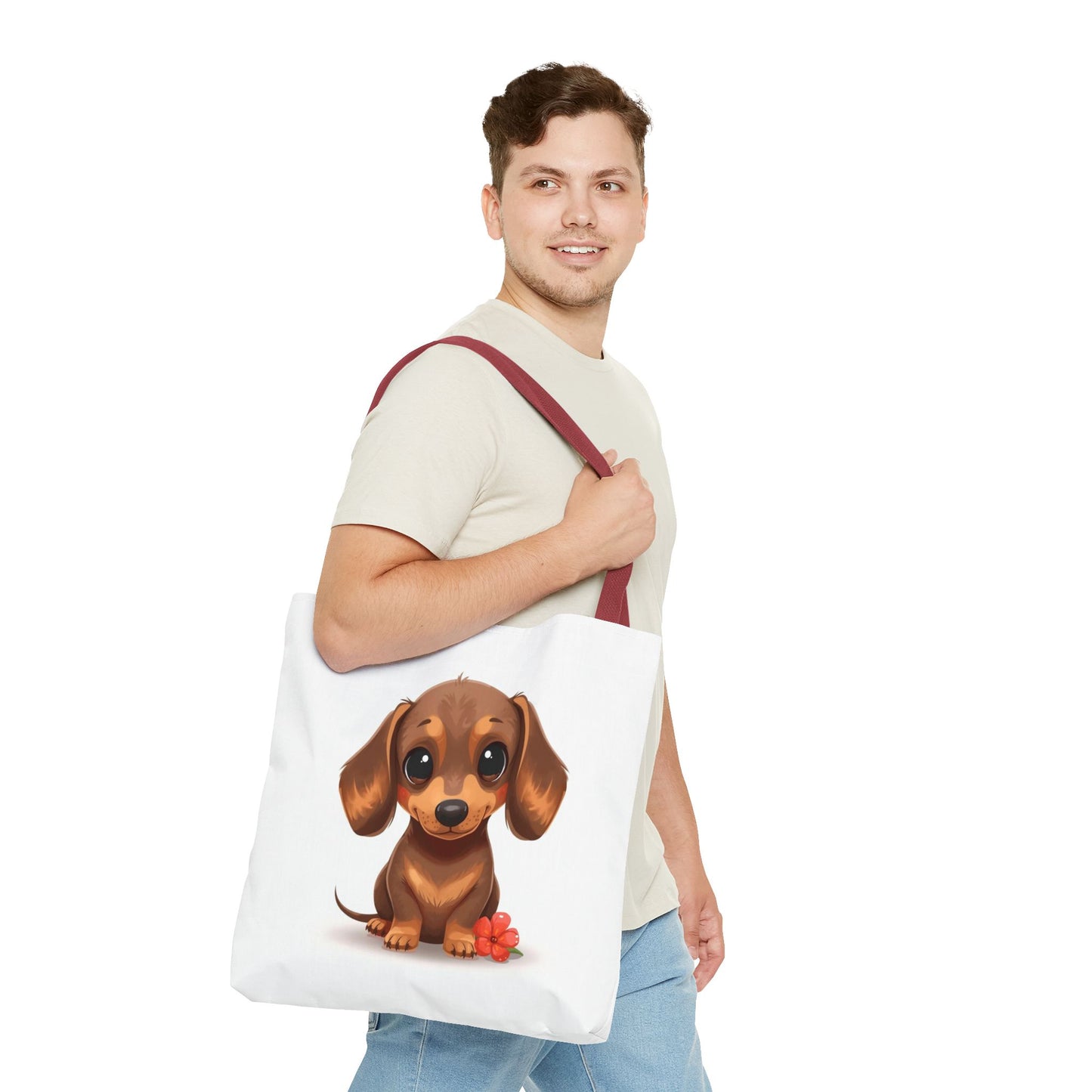 Charming Dachshund Cute Sausage Dog Illustration Cotton Canvas Tote Bag