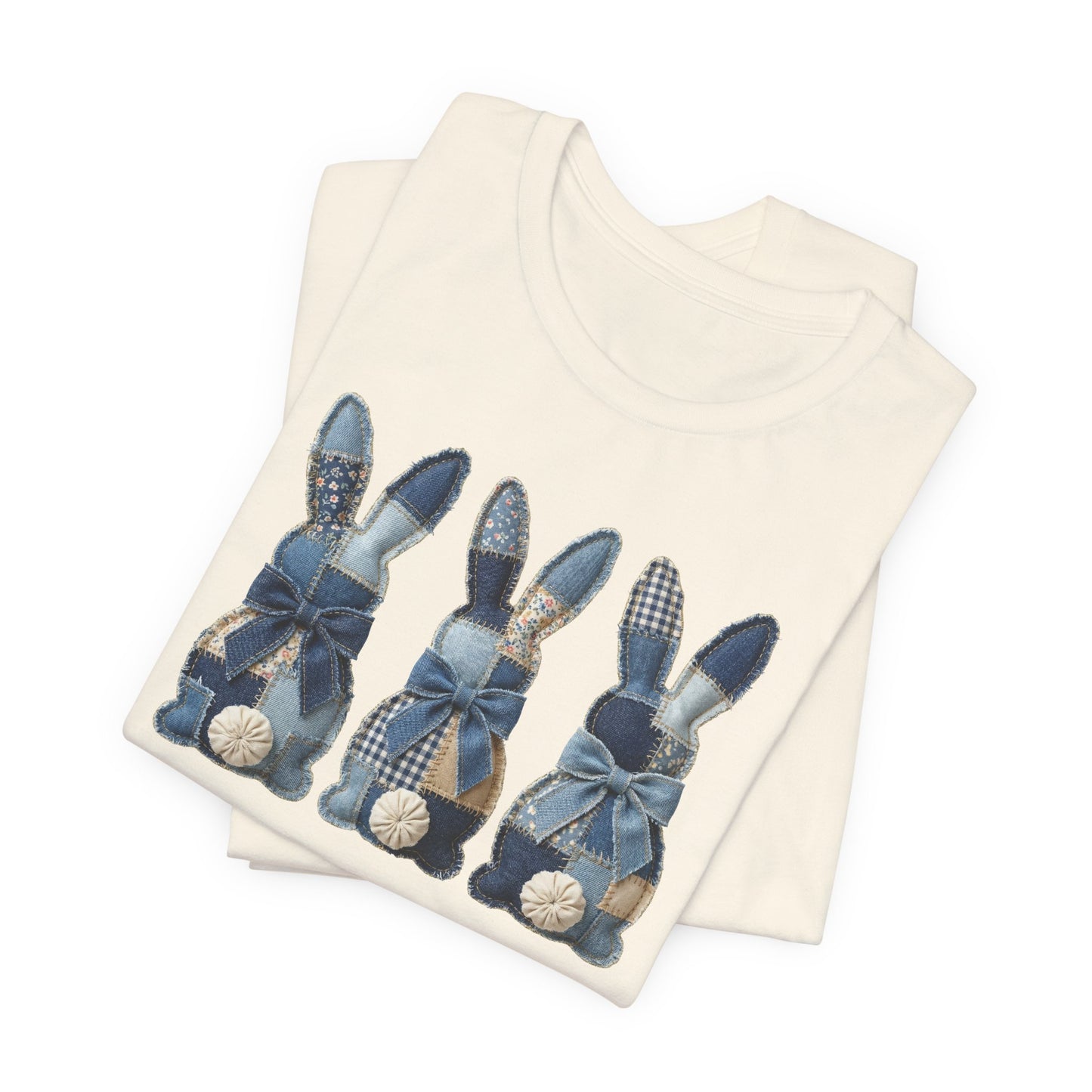 Denim Patch Easter Bunny Trio Rustic Spring Design T-shirt