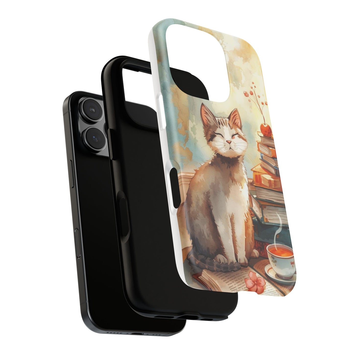 Cozy Cat with Books Tough Protective iPhone Case