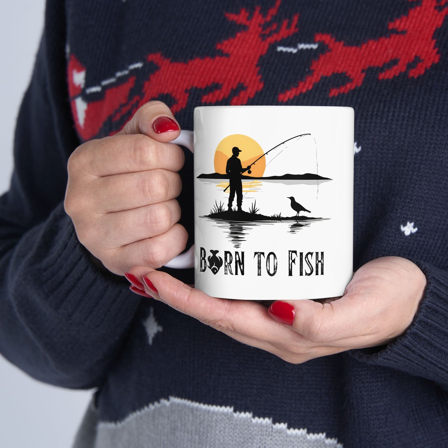 Born to Fish Fishing Mug – Angler Sunset Coffee Cup (11oz & 15oz)