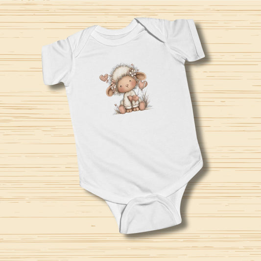 Sweet Baby Lamb Bodysuit Neutral Woodland Animal Design Onesie