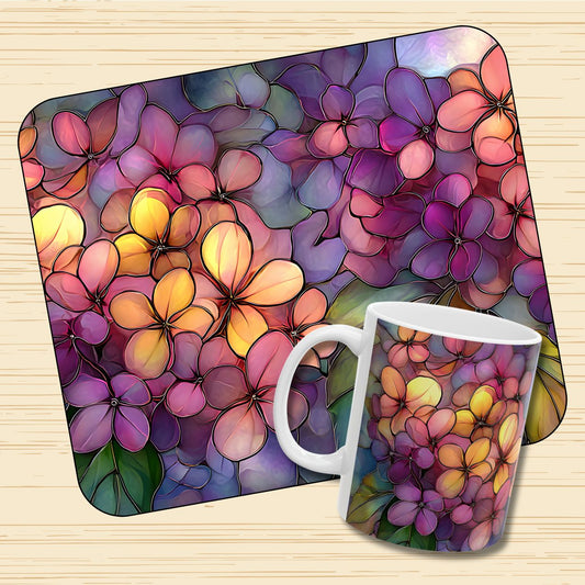 Floral Stained Glass Desk Bundle – Artistic Mouse Pad & Coffee Mug Set