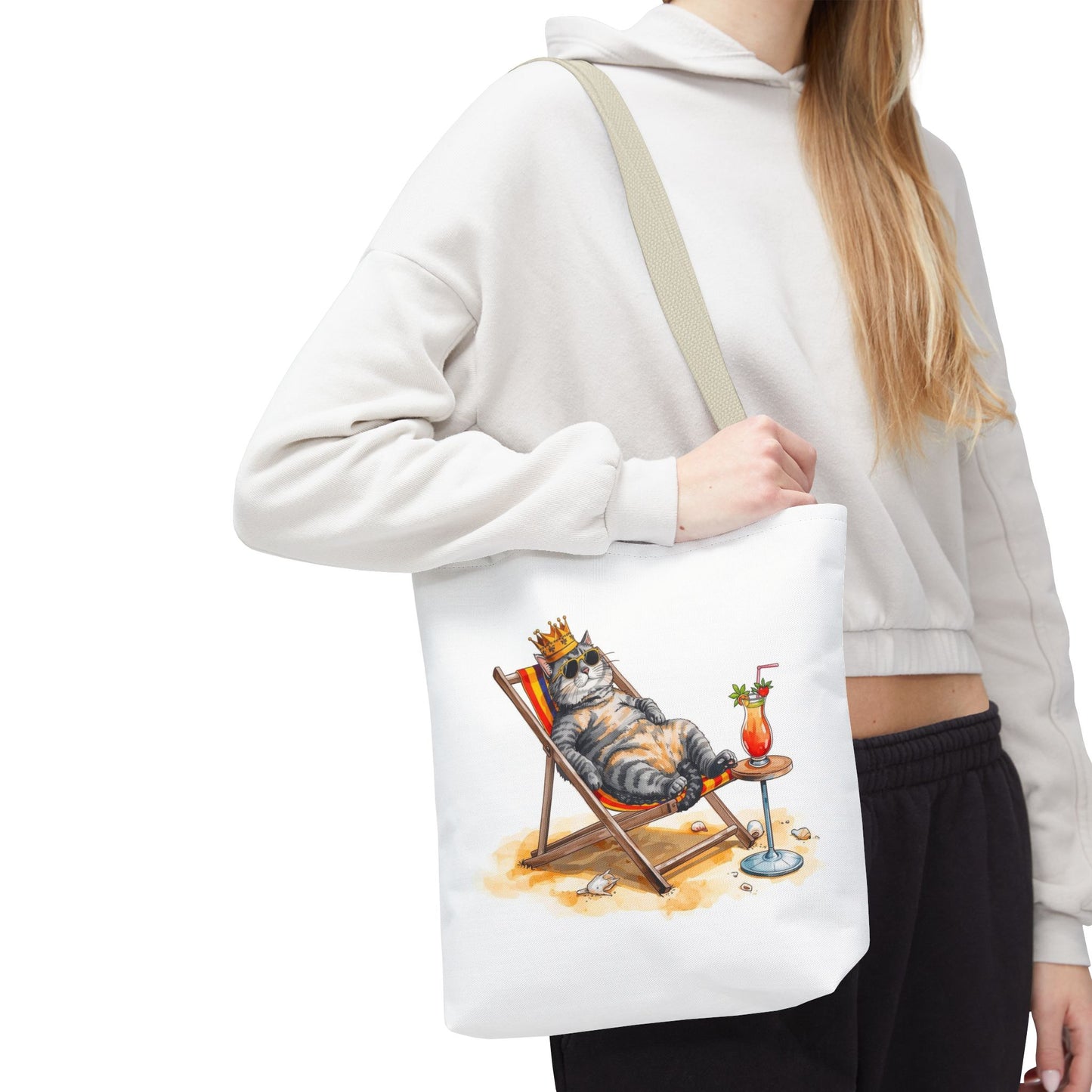 Living the Good Life Cat Playful Animal Illustration Cotton Canvas Tote Bag
