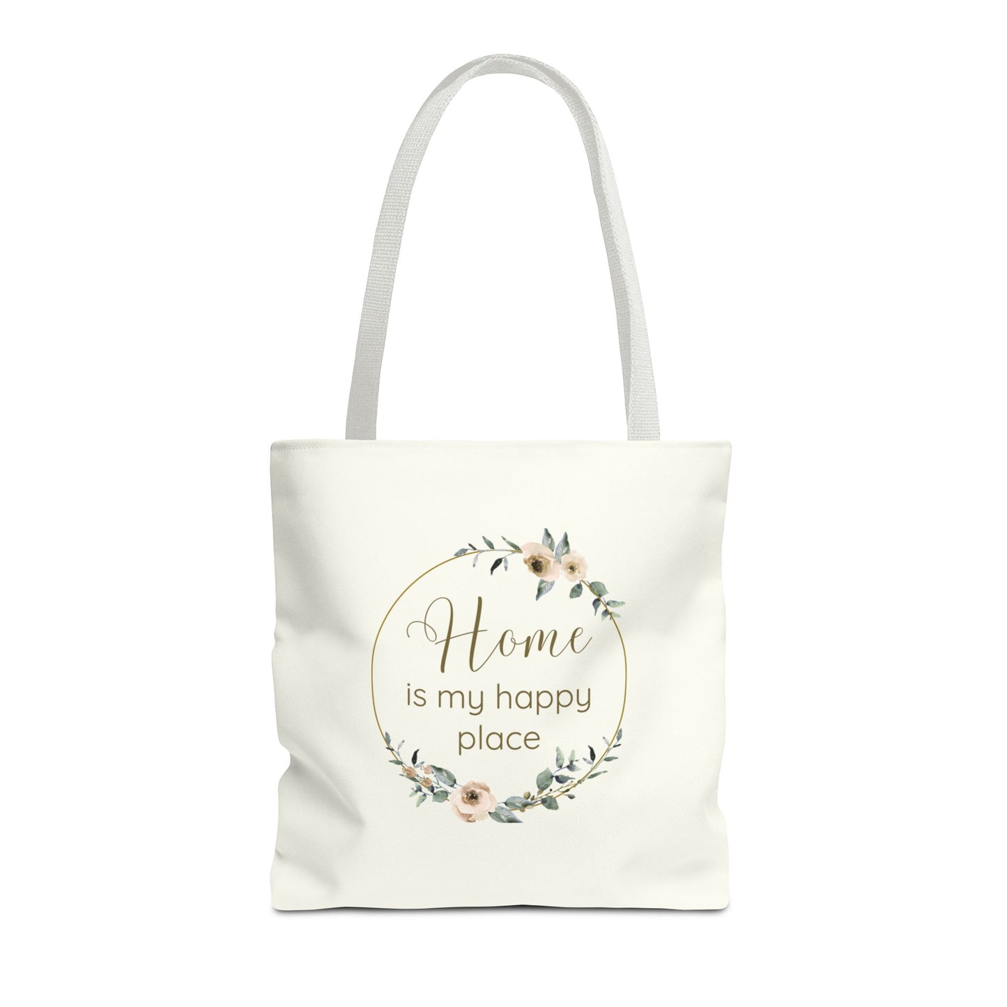 Home Is My Happy Place - Soft Floral Neutral Cotton Canvas Tote Bag