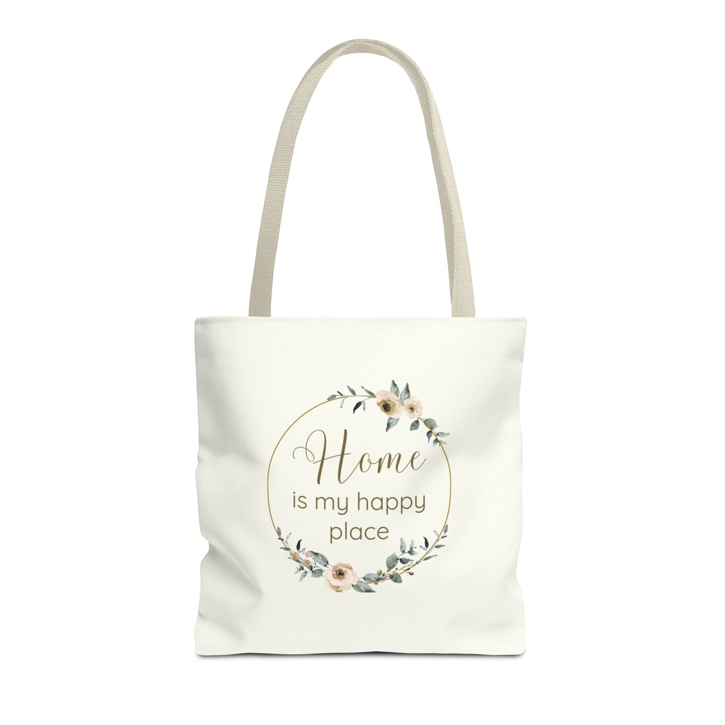 Home Is My Happy Place - Soft Floral Neutral Cotton Canvas Tote Bag