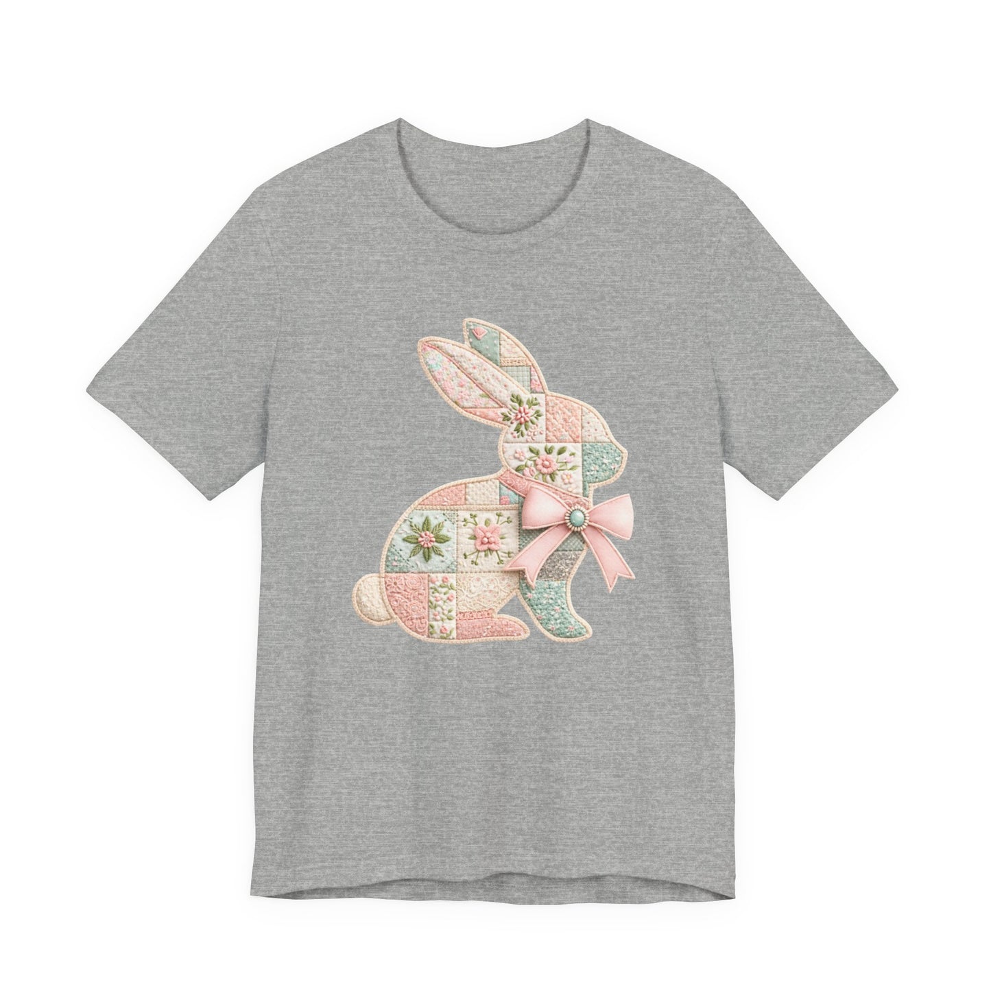 Pastel Patchwork Bunny with Satin Bow Spring Design Easter T-shirt