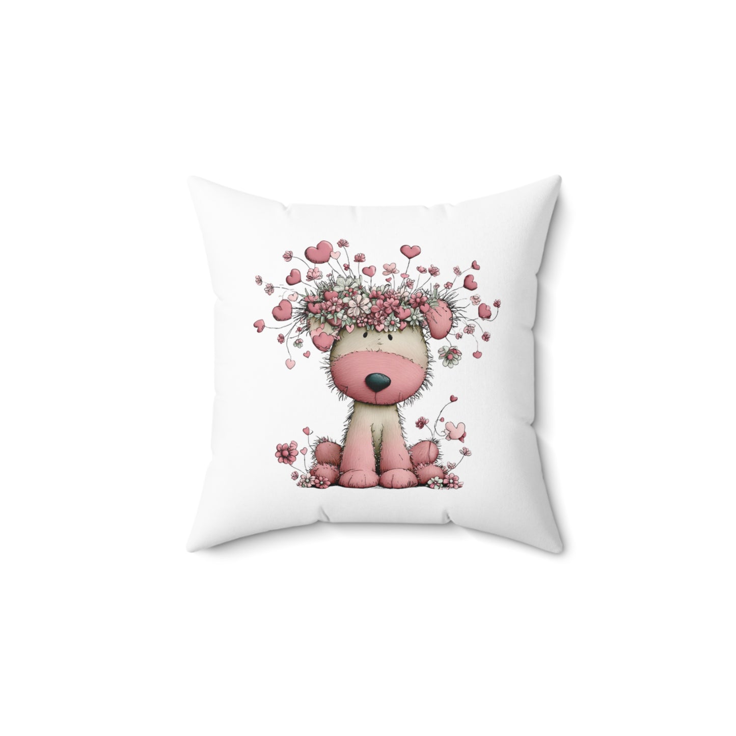 Puppy in Bloom Floral Valentine Throw Pillow