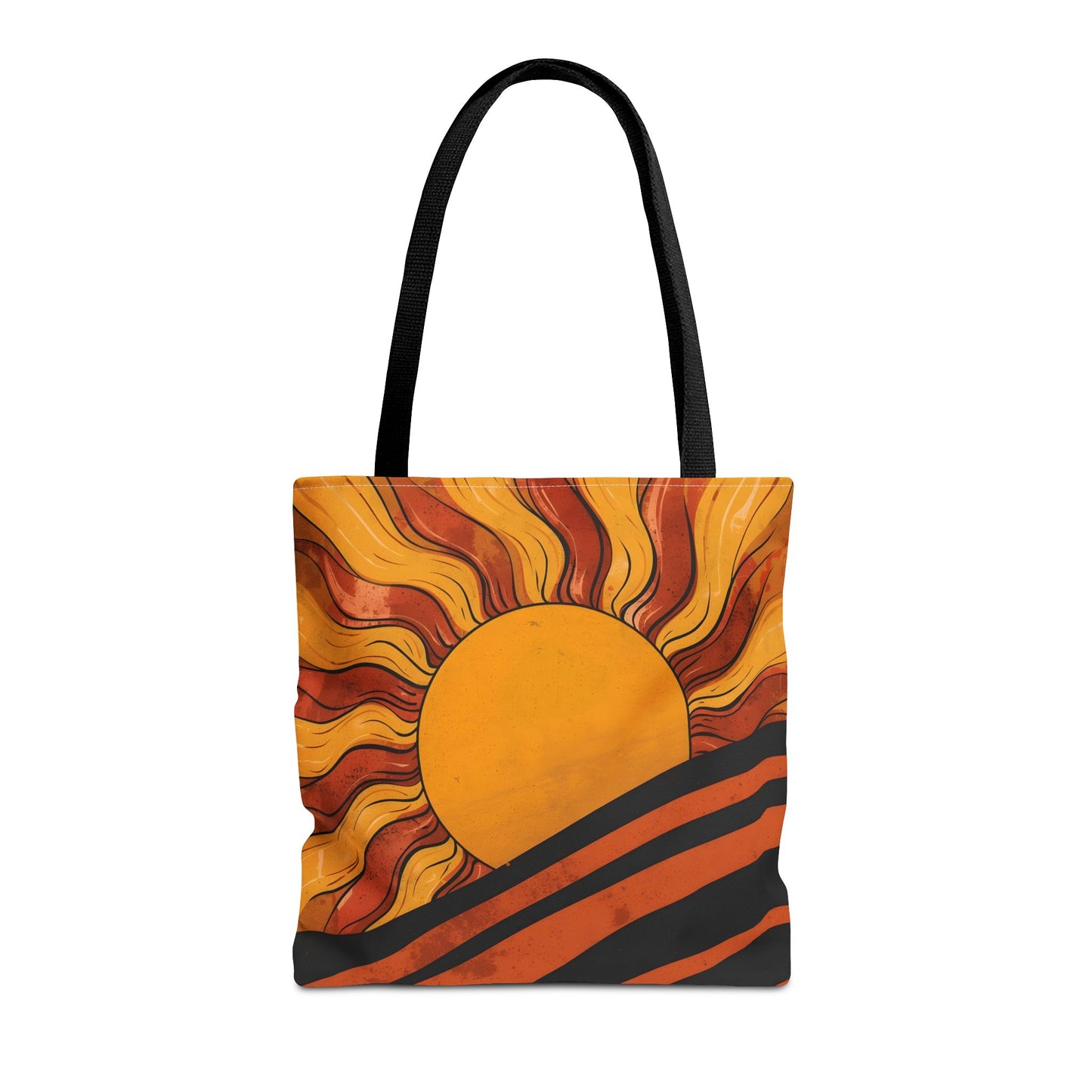 Golden Horizon Retro Sun Abstract Design Cotton Canvas Tote Bag