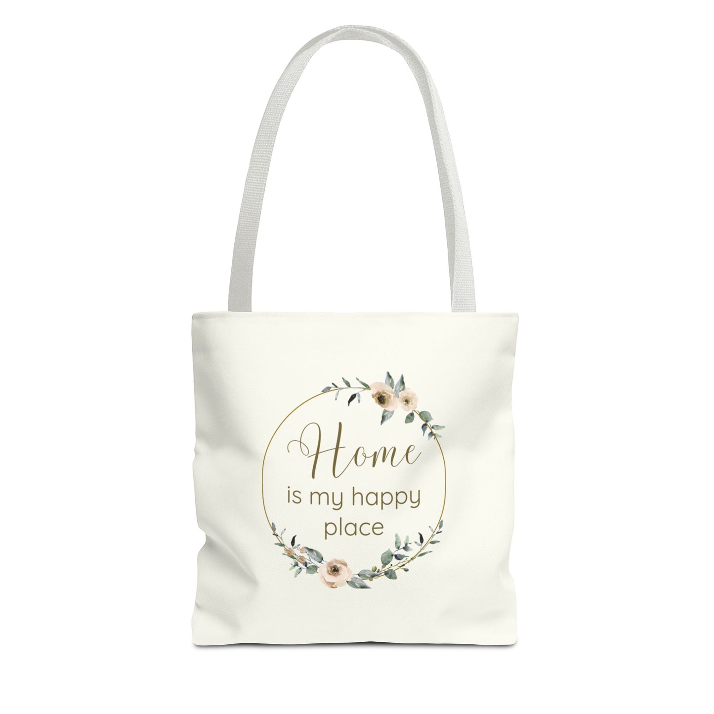 Home Is My Happy Place - Soft Floral Neutral Cotton Canvas Tote Bag