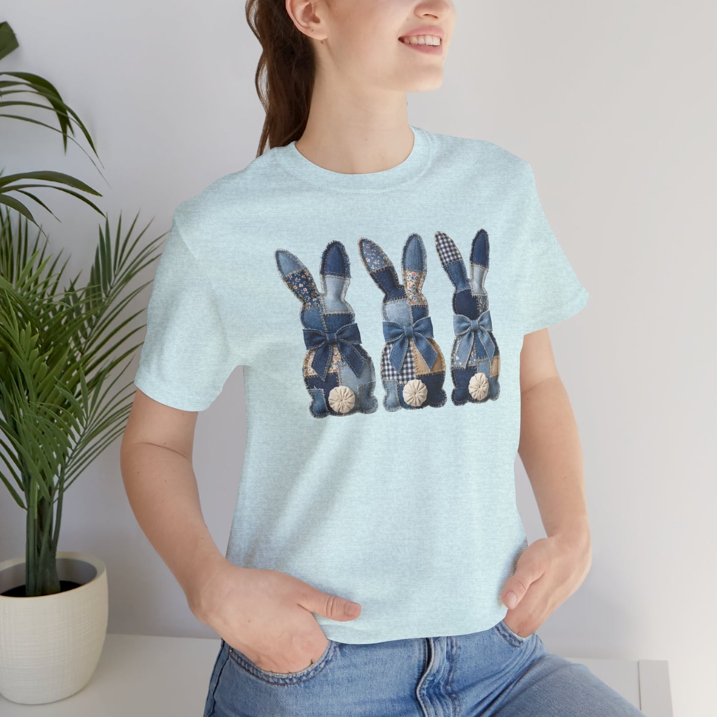 Denim Patch Easter Bunny Trio Rustic Spring Design T-shirt