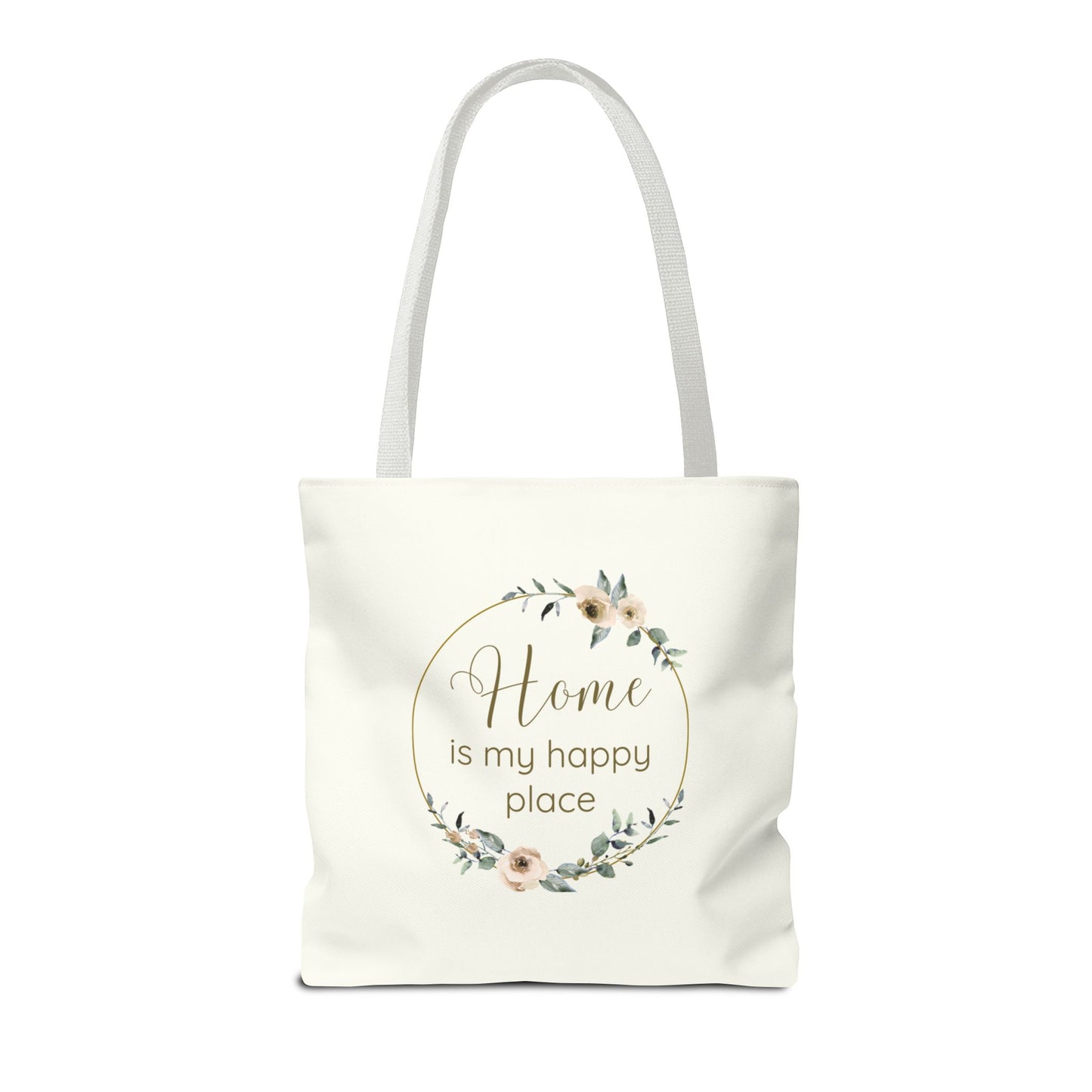 Home Is My Happy Place - Soft Floral Neutral Cotton Canvas Tote Bag