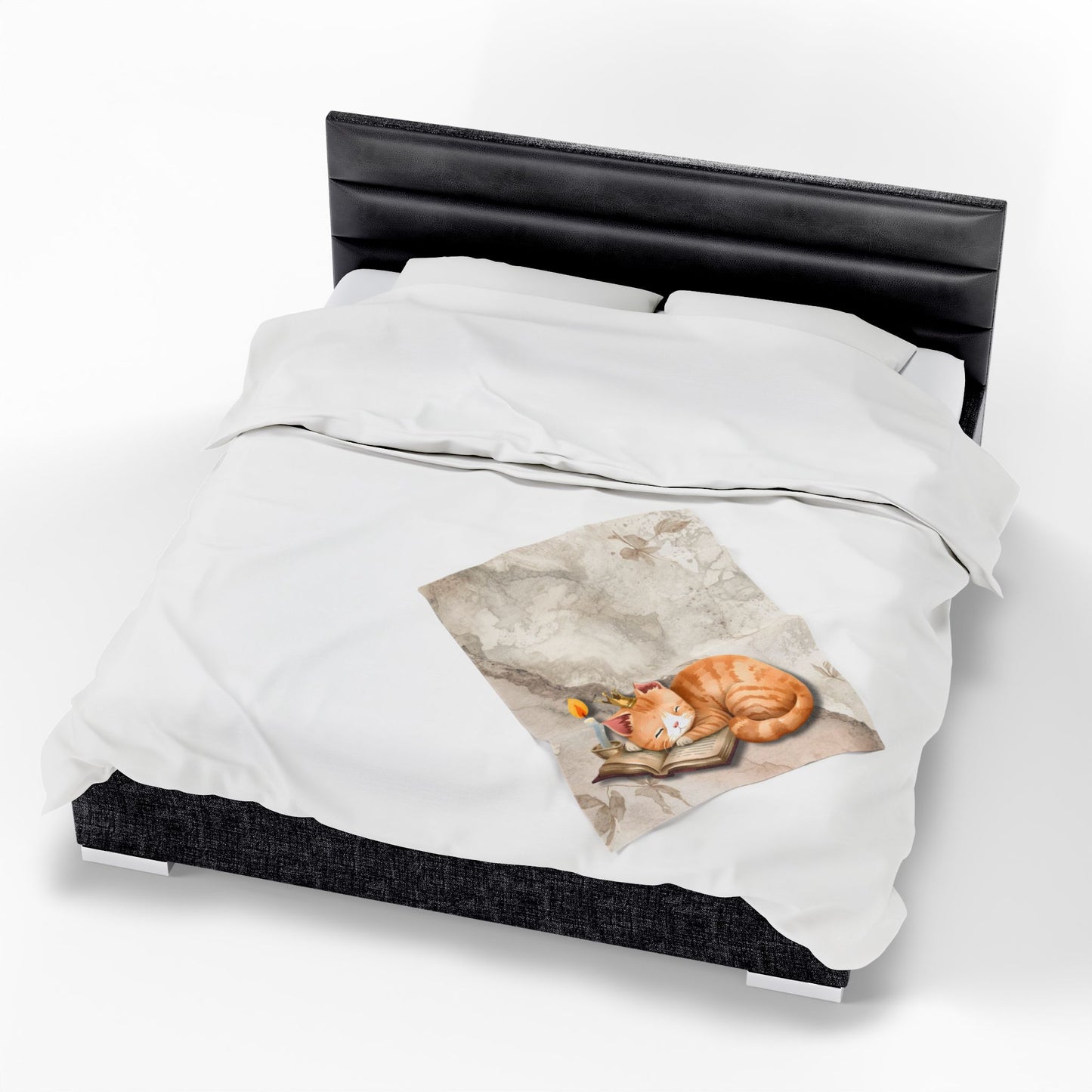 Once Upon a Nap Storybook Sleeping Cat Cozy Velveteen Blanket – Soft Neutral Cat Lover Home Decor Plush Throw