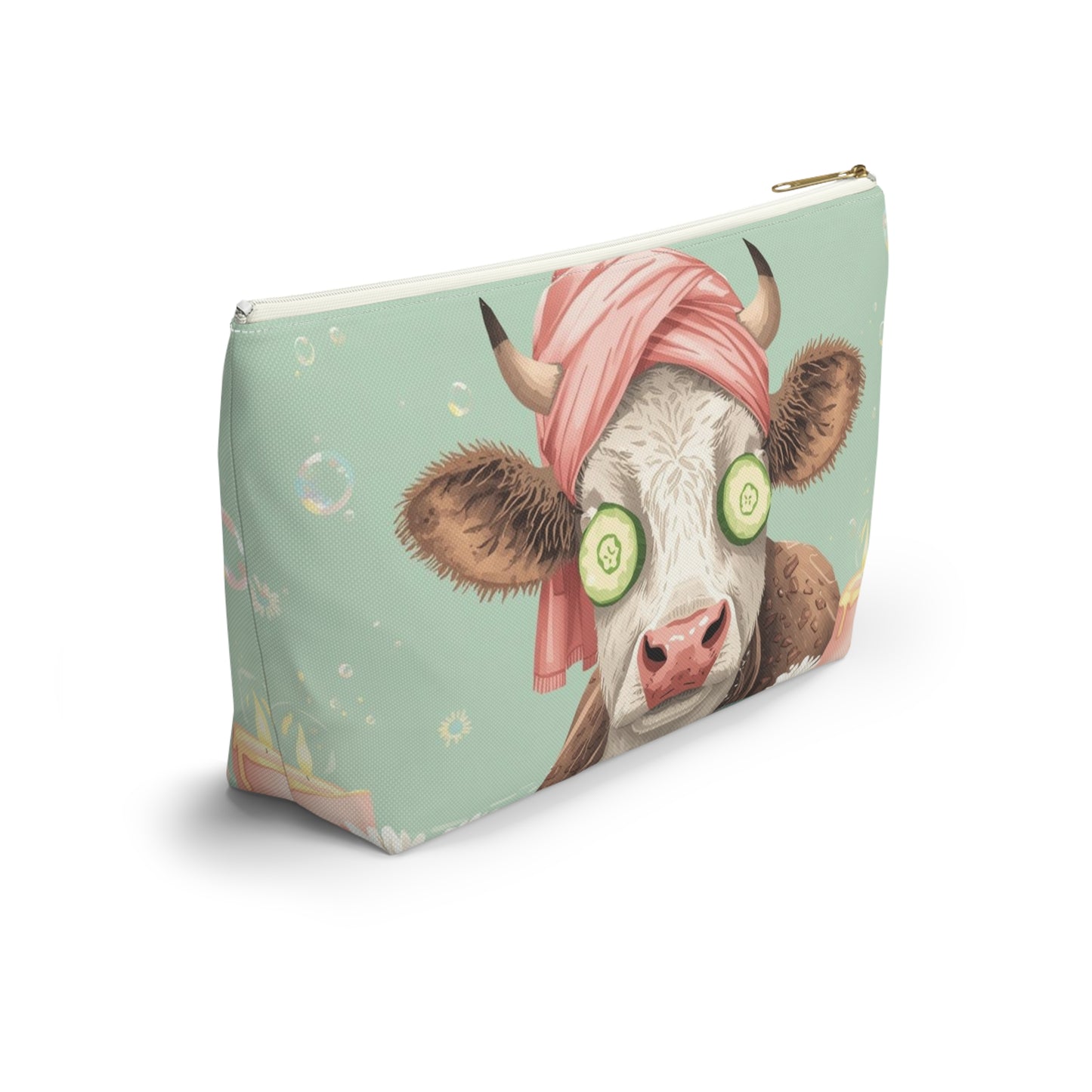 Cow Spa Day Cosmetic Pouch | Cute Makeup Bag