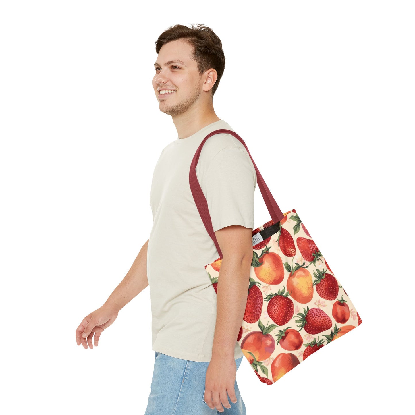 Strawberry Delight Playful Fruit Pattern Cotton Canvas Tote Bag