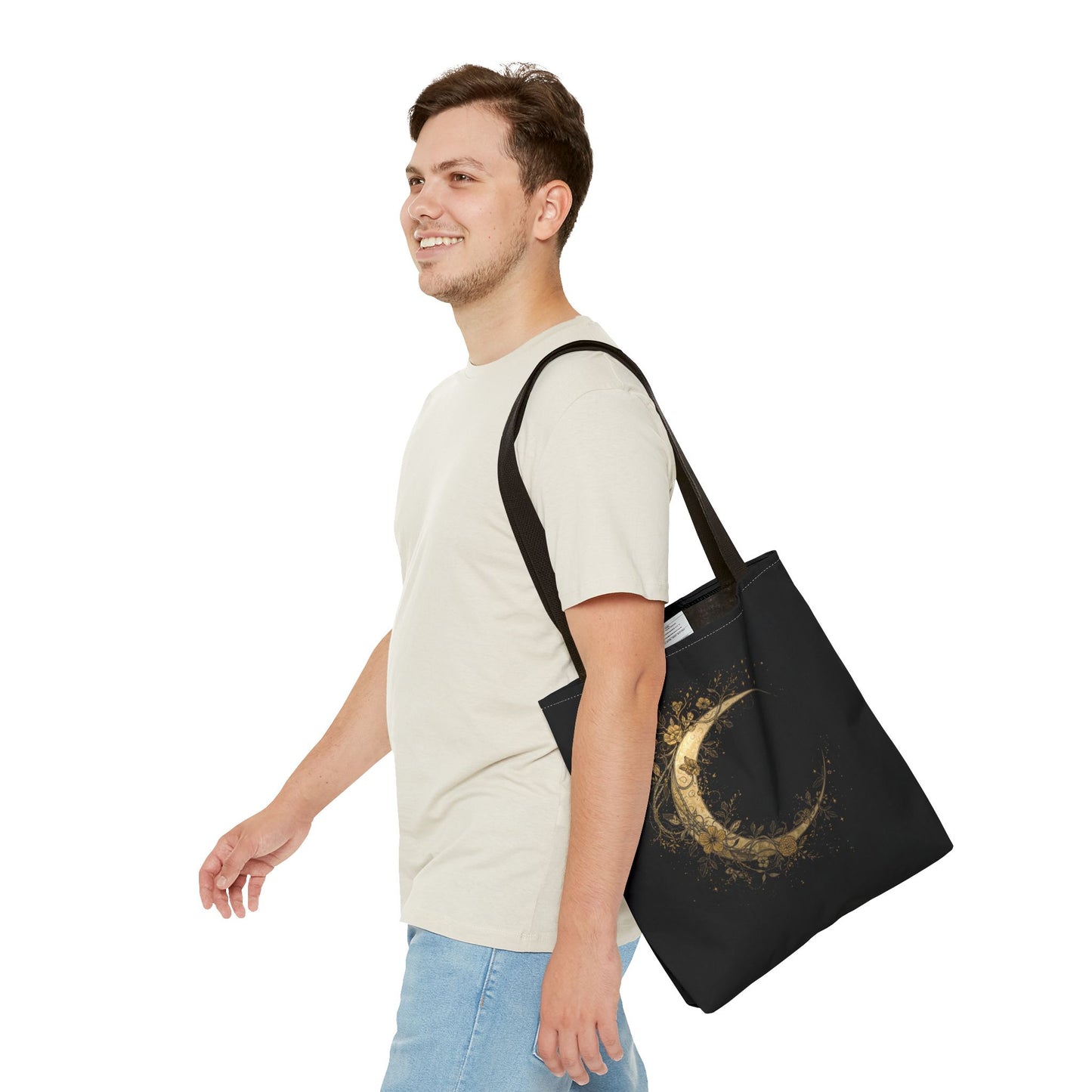Celestial Crescent Gold Moon Night Art Cotton Canvas Tote Bag
