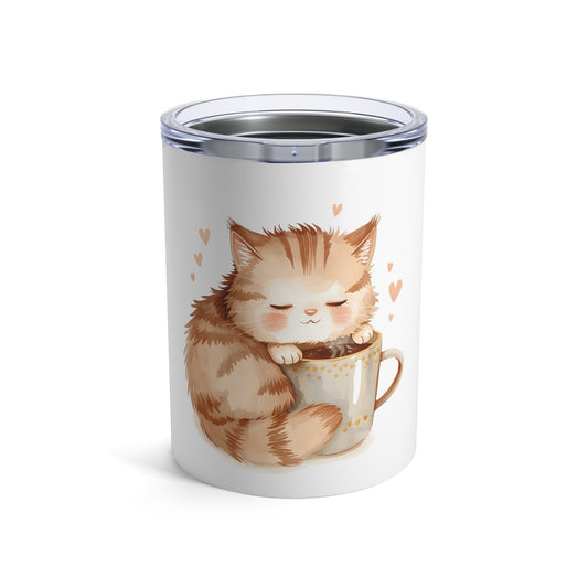 Sleepy Cat Cozy Tumbler – 10oz Insulated Cute Cat Coffee Travel Mug
