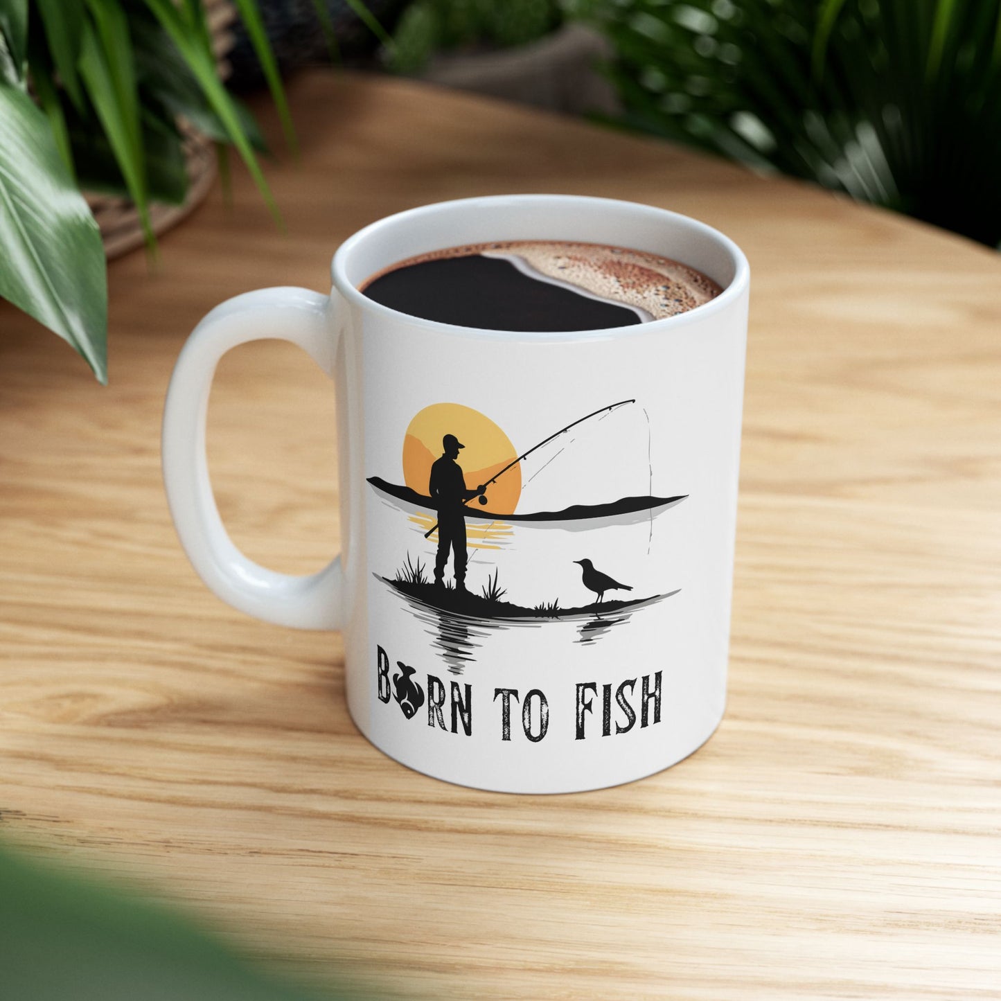 Born to Fish Fishing Mug – Angler Sunset Coffee Cup (11oz & 15oz)