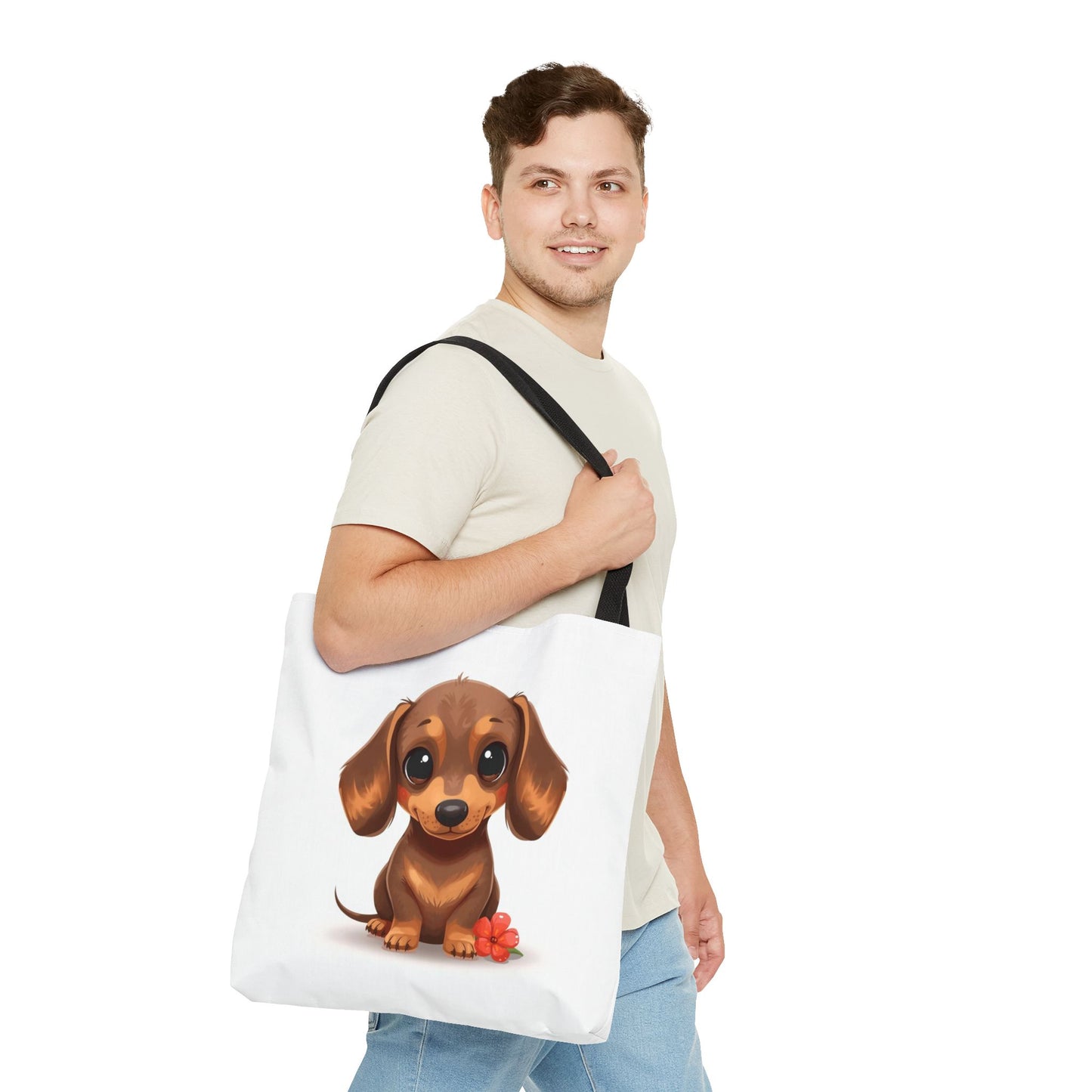 Charming Dachshund Cute Sausage Dog Illustration Cotton Canvas Tote Bag