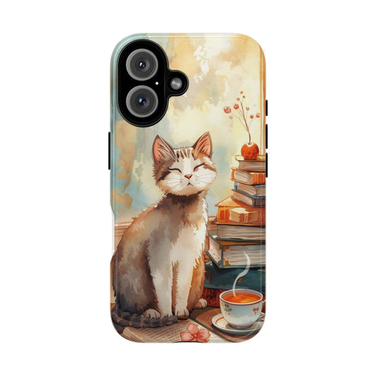 Cozy Cat with Books Tough Protective iPhone Case