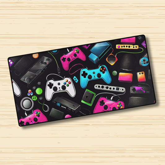 Retro Gaming Desk Mat – Gamer Desk Pad with Controllers