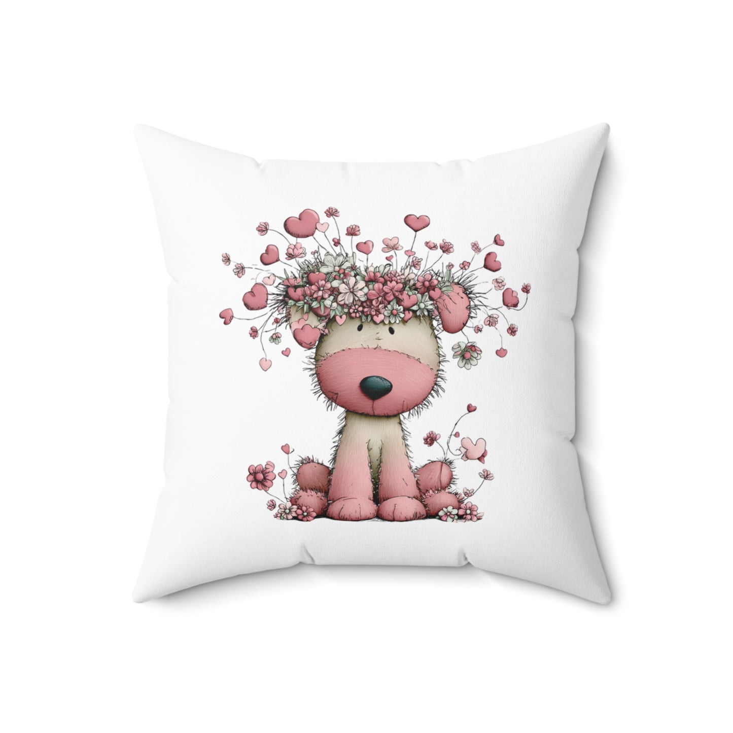 Puppy in Bloom Floral Valentine Throw Pillow