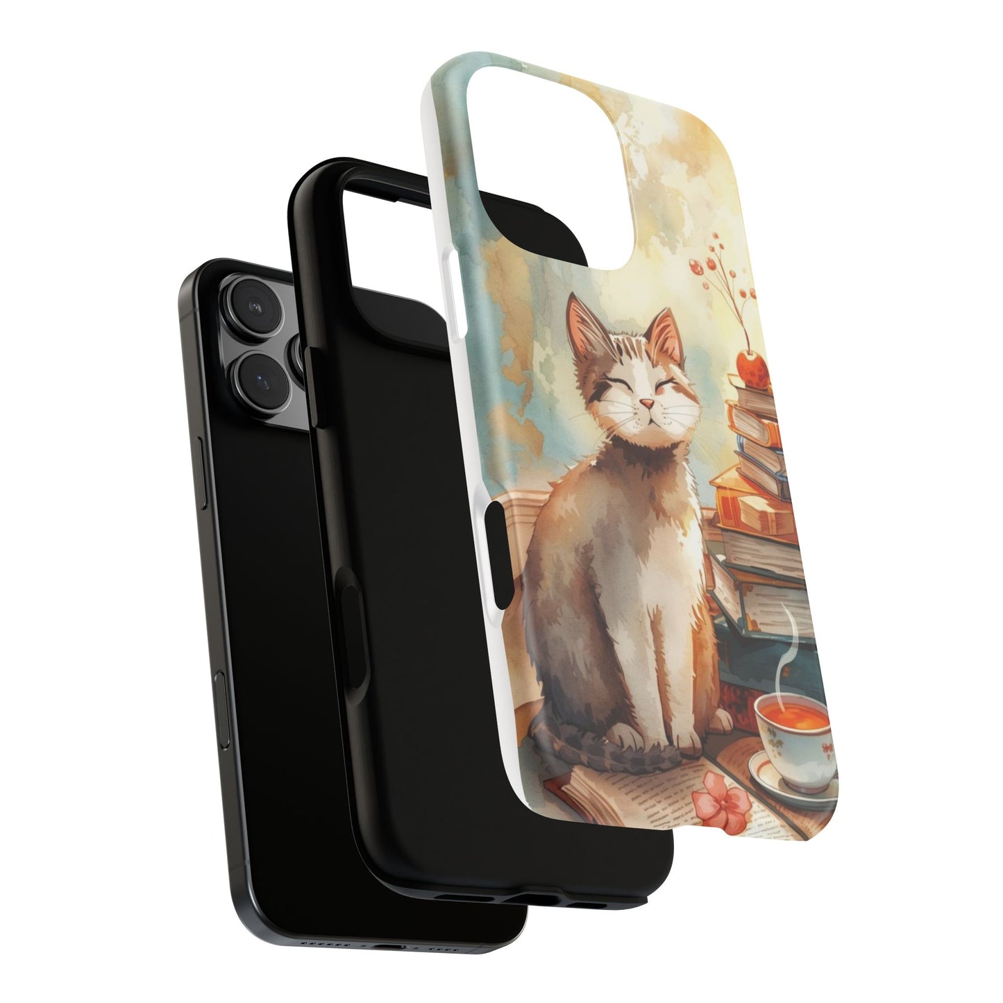 Cozy Cat with Books Tough Protective iPhone Case
