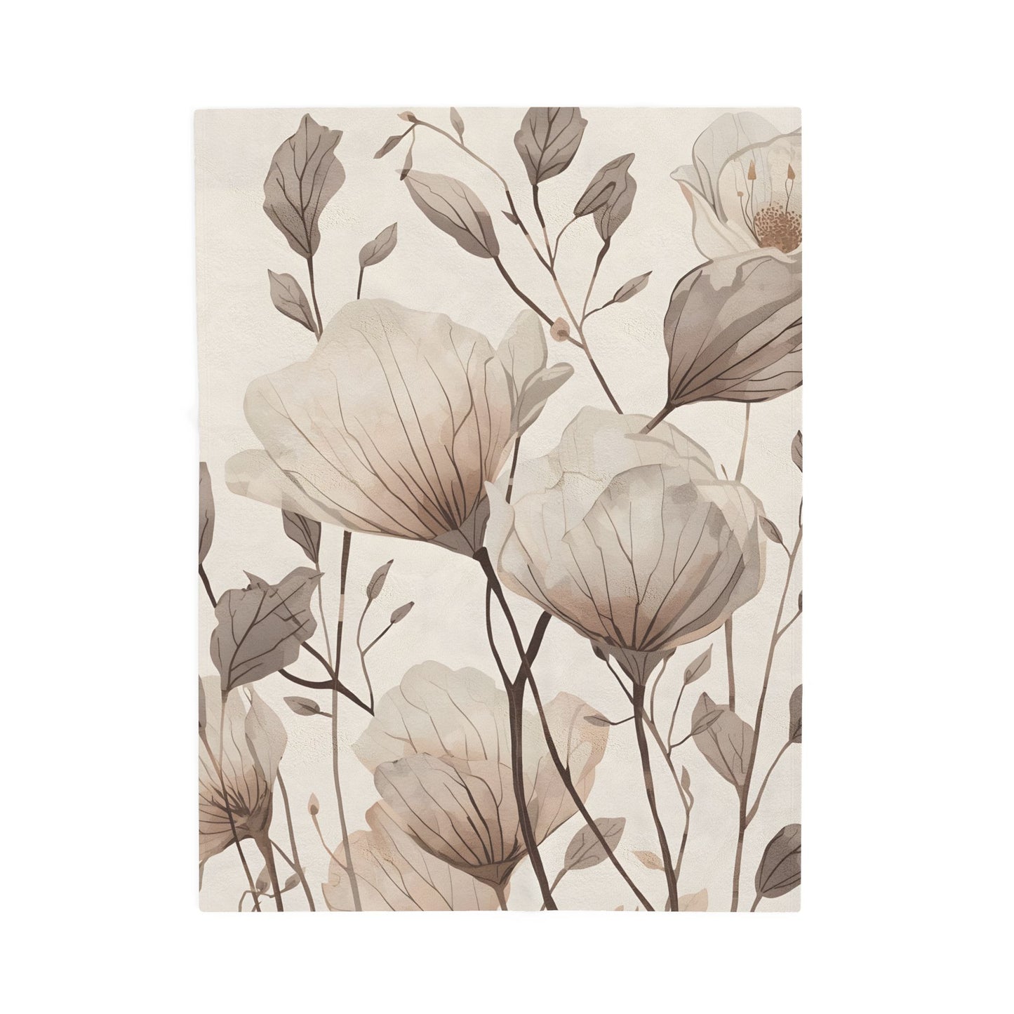 Soft Floral Neutral Velveteen Throw Blanket