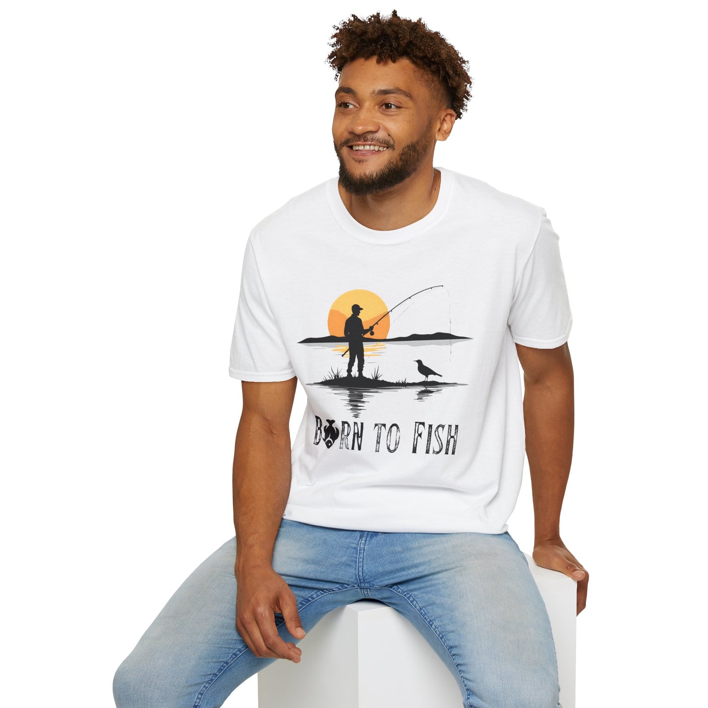 Born to Fish T-Shirt — Fisherman Silhouette Sunset Tee