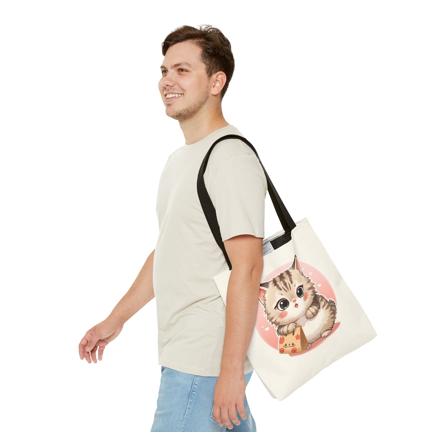 Cute Kitten Shopping Adorable Cat Illustration Cotton Canvas Tote Bag