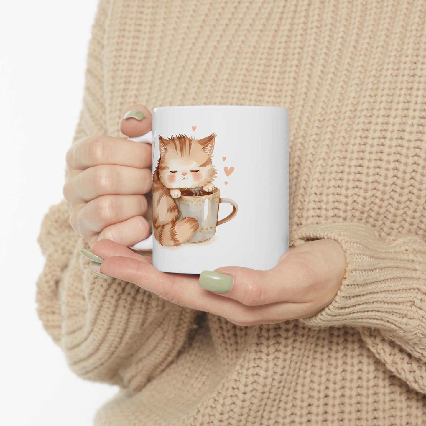 Sleepy Cat Coffee Mug Cute Cozy Cat Cup (11oz, 15oz)