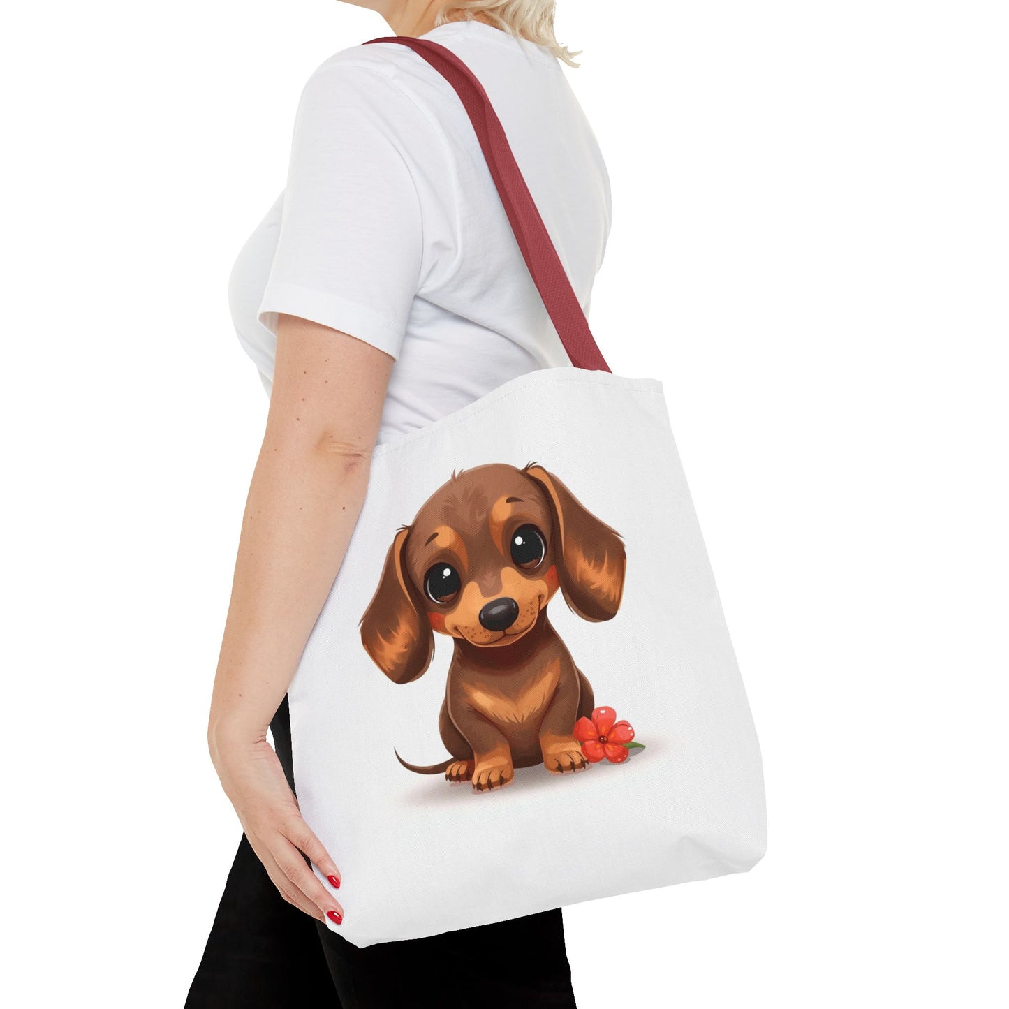 Charming Dachshund Cute Sausage Dog Illustration Cotton Canvas Tote Bag