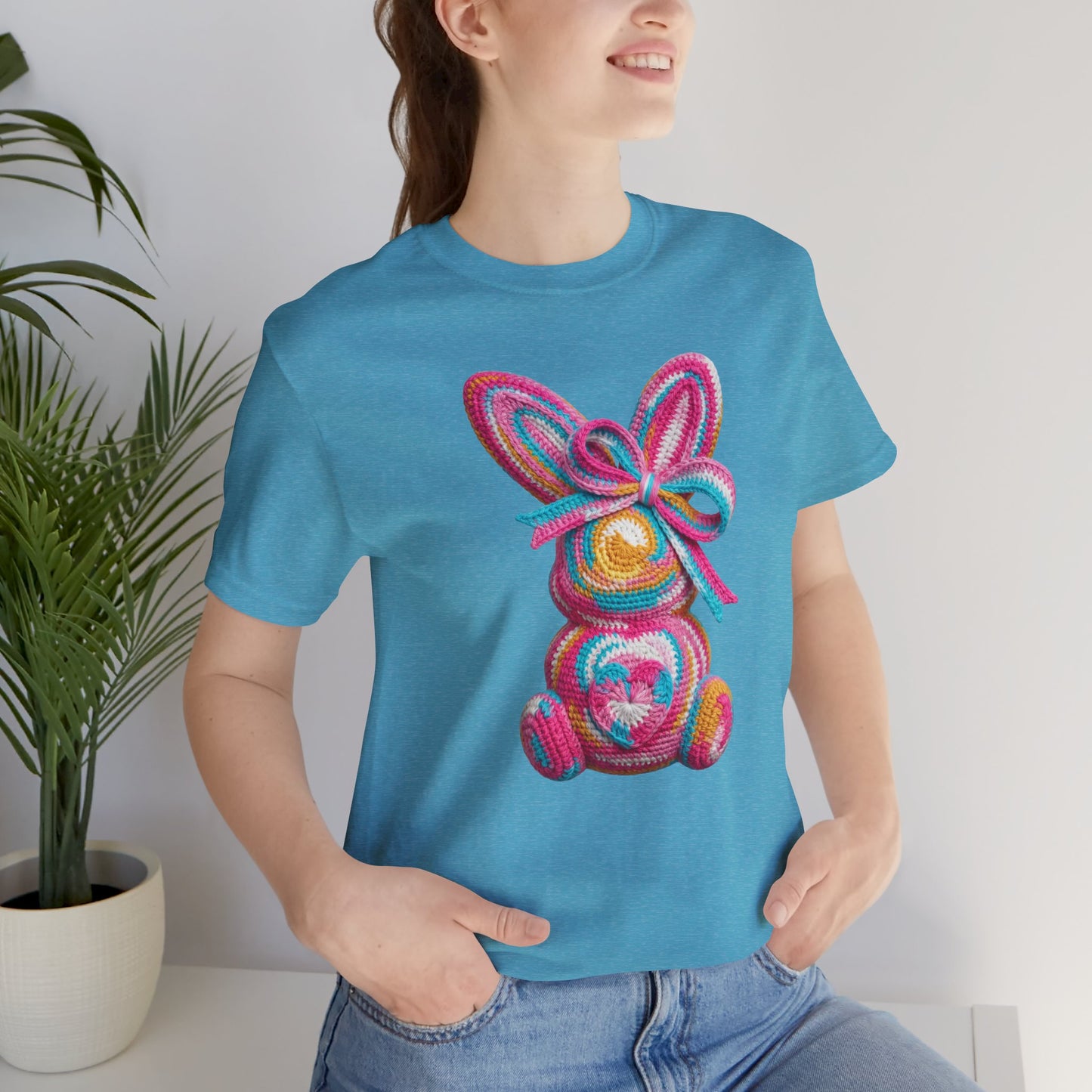 Crochet Easter Bunny with Heart Detail Spring Design T-shirt
